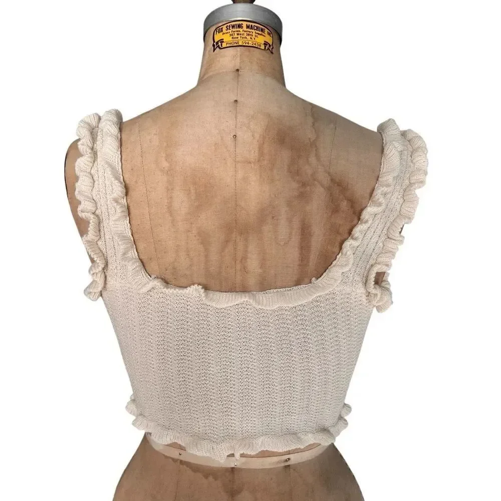 Cream Knit Crop Top with Pearl Button Detailing Size S
